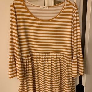 Mustard Striped Bell Sleeve- NWOT